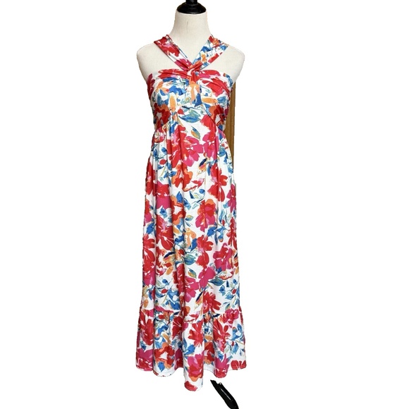 Grace Karin Women Size S Floral Halter Maxi Dress Criss Cross Summer NWT - Picture 2 of 16